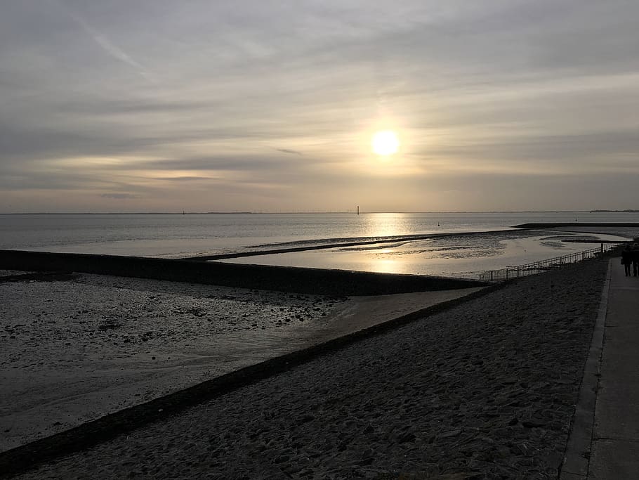 sunset, beach, sea, dawn, sky, water, scenics - nature, land HD wallpaper