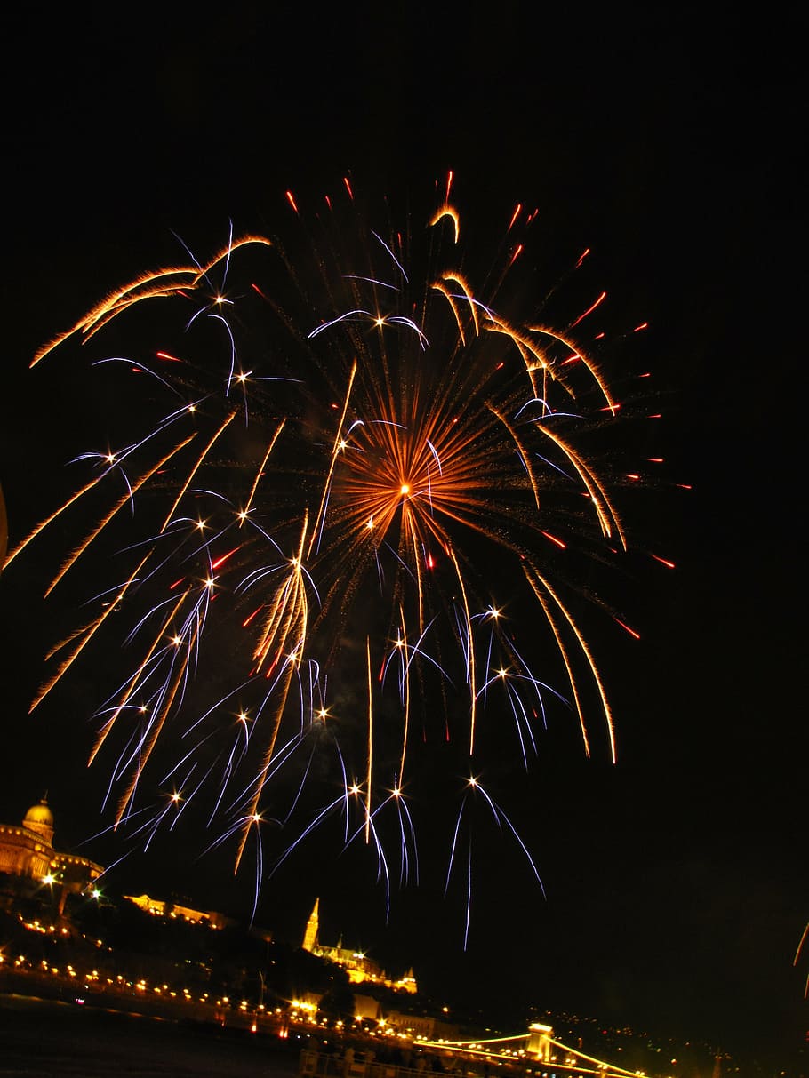 fireworks, holiday, light, nice, buda castle, chain bridge HD wallpaper