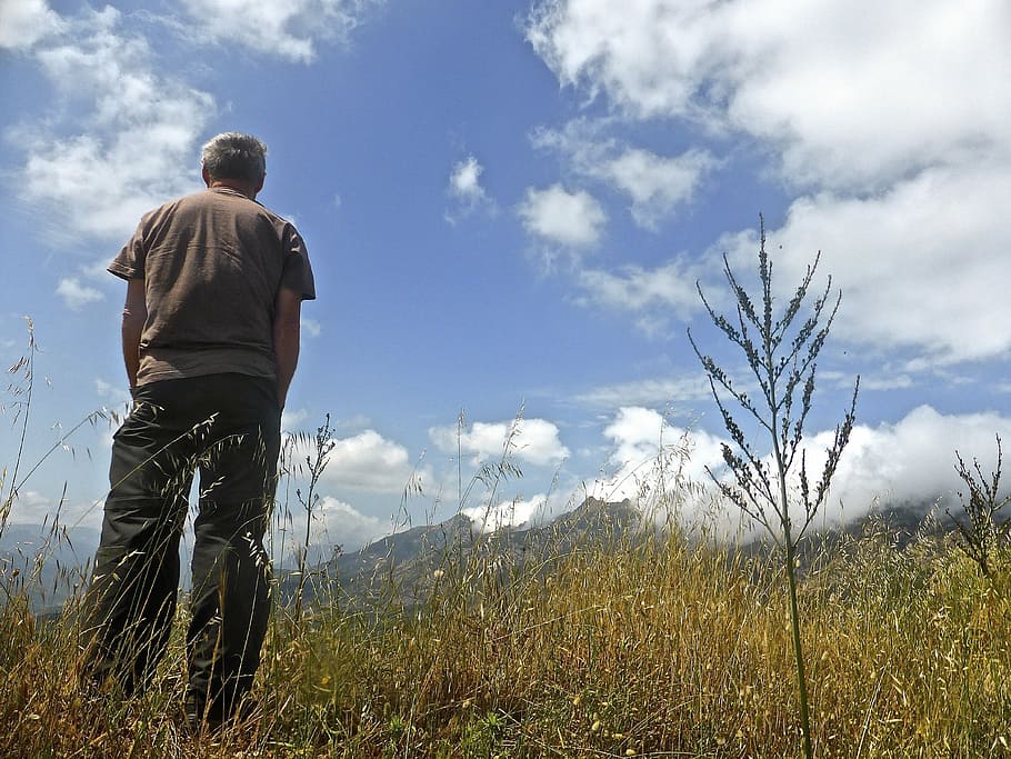 person, view, distant, landscape, contemplation, scenic, panorama HD wallpaper