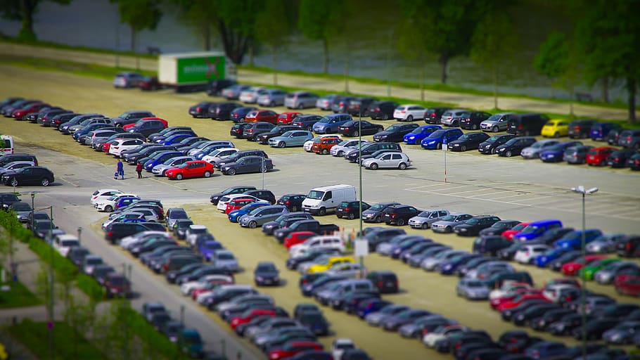 parked vehicles near green trees, Miniature, Parking, Autos HD wallpaper