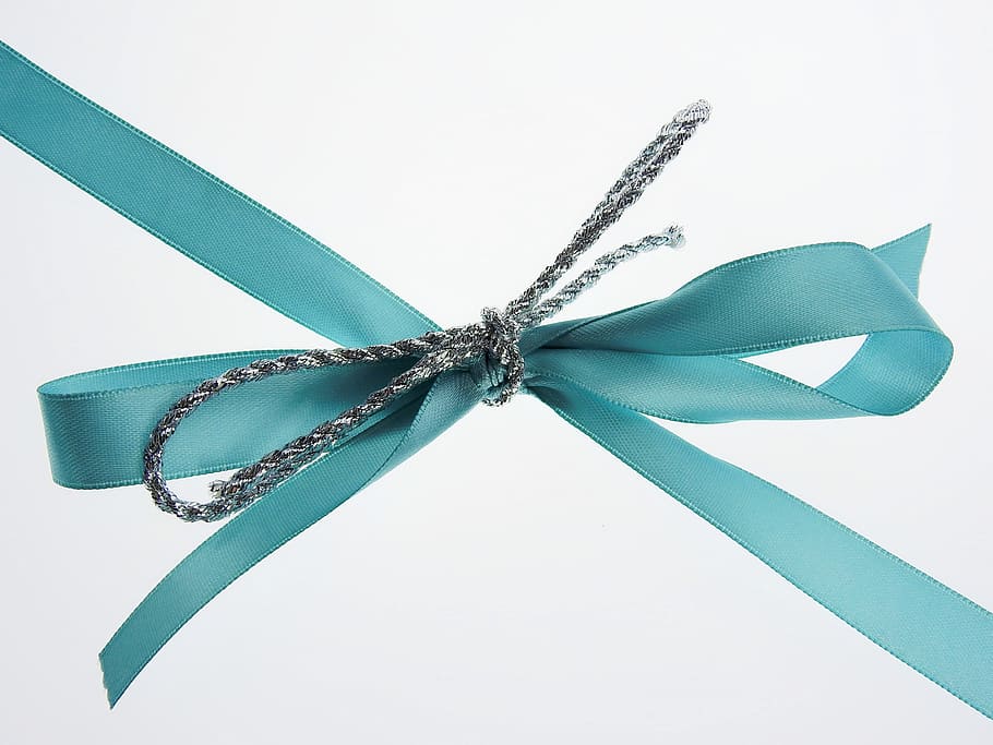 teal bow and gray rope, loop, gift, give, decoration, packaging HD wallpaper