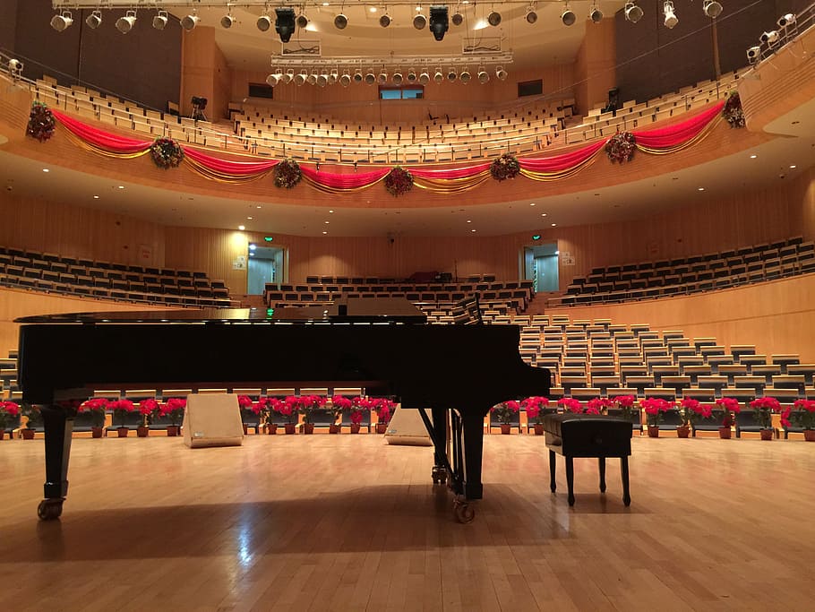 black grand piano on stage, concert hall, steinway, music, stage - Performance Space, HD wallpaper