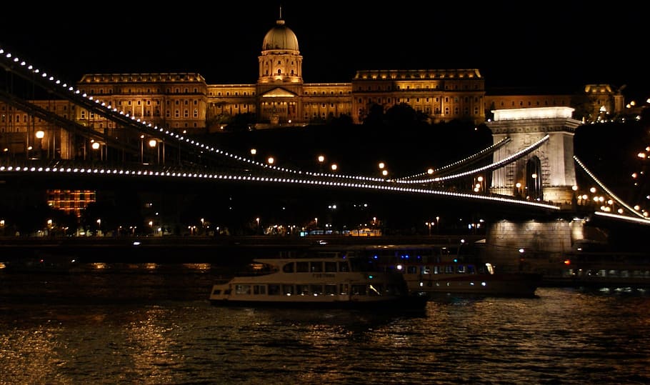 night, bridge, city, budapest, chain bridge, castle, evening HD wallpaper