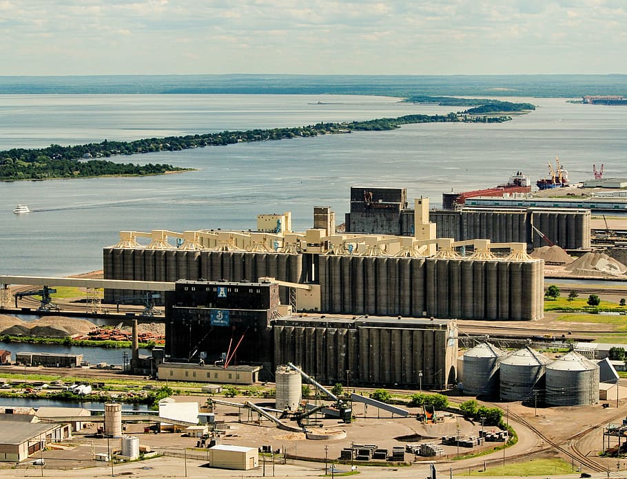 grain elevators, harbor, harbour, dock, lake superior, duluth minnesota HD wallpaper