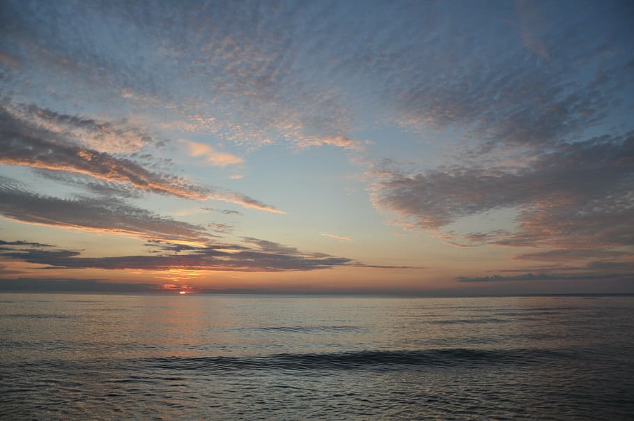 sunset, sea, sky, clouds, water, horizon over water, cloud - sky HD wallpaper