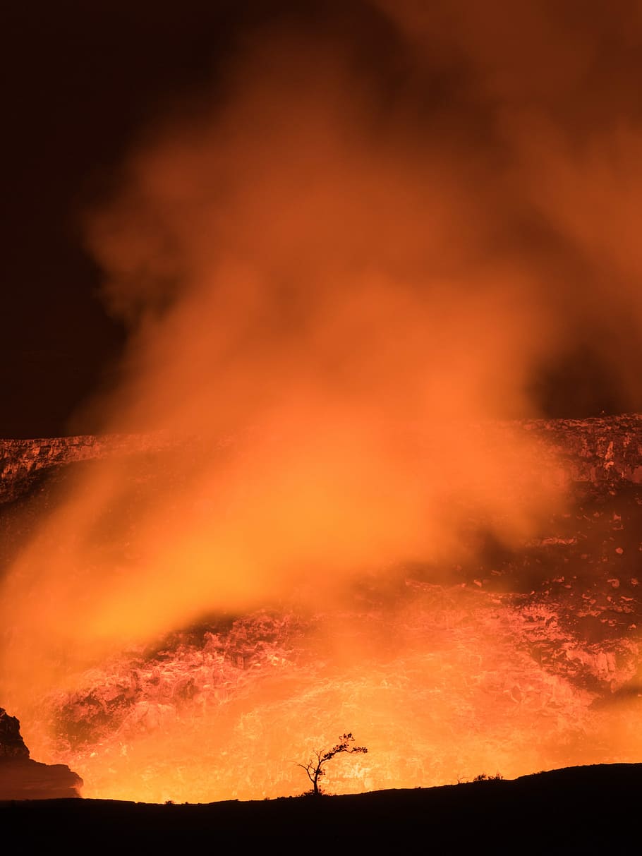 volcano lava, eruption of volcano, landscape, night, burning HD wallpaper