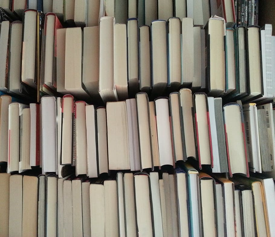 assorted-color book lot, stack, stacked, books, bookshelf, library HD wallpaper