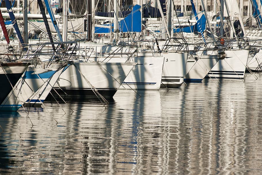 sailboat, harbour, reflection, sea, marseille, france, water HD wallpaper