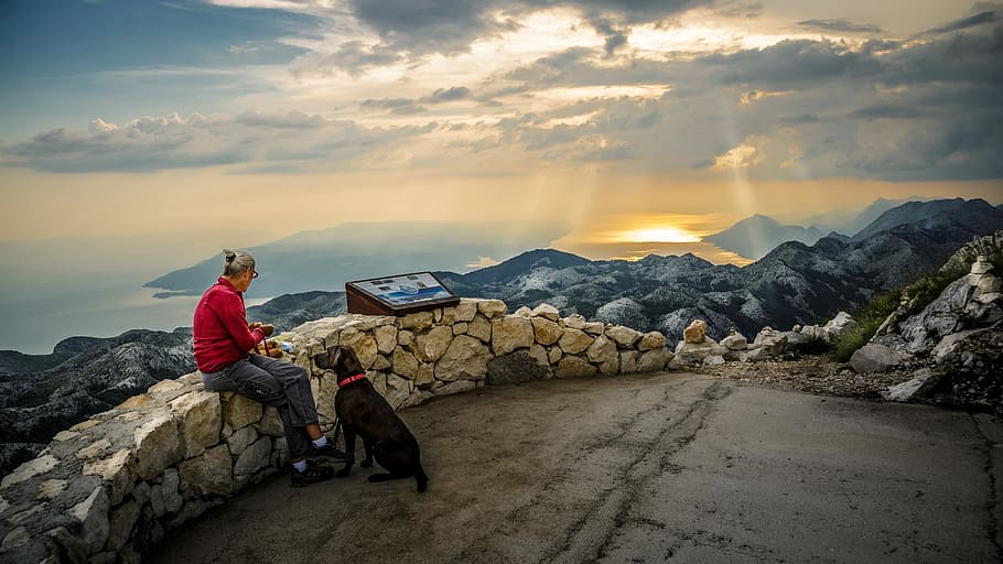 panorama, sky, nature, sunset, mountain, sitting, leisure activity HD wallpaper