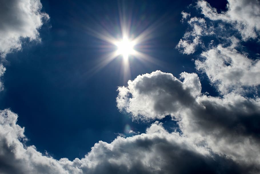 low angle photo of clouds, sky, sunbeam, summer, cloud - sky HD wallpaper