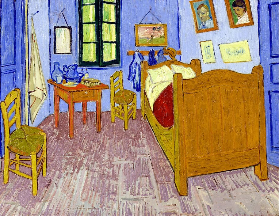 brown, purple, bedroom set, post impressionist, post impressionism, fine art, HD wallpaper