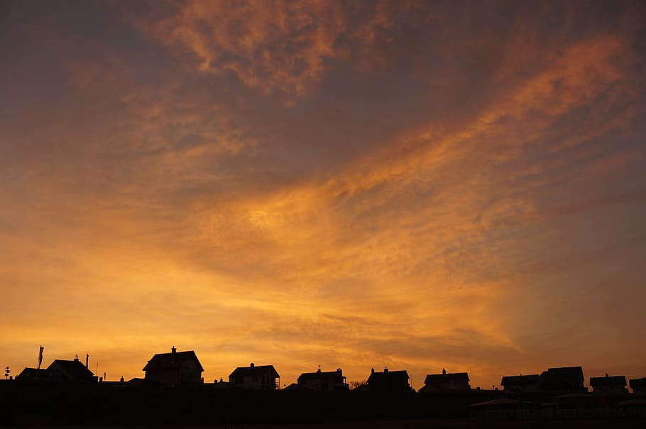 rooftop, sky, sunset, orange, architecture, cloud - sky, building exterior HD wallpaper