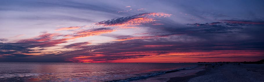 clouds, ocean, panorama, sea, sky, sunset, water, cloud - sky HD wallpaper