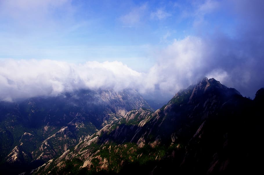 clouds, huangshan, blue sky, cloud - sky, mountain, scenics - nature HD wallpaper