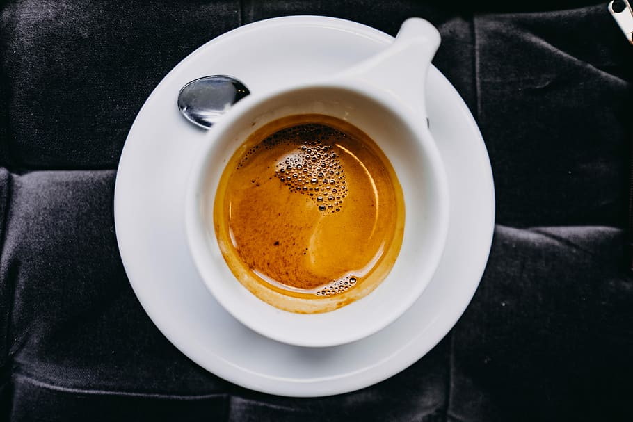 flat lay photography of cappuccino on top of saucer, cup, drink HD wallpaper