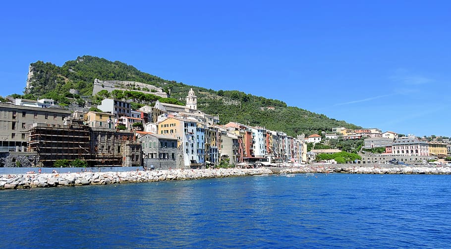 houses, colors, sea, porto venere, liguria, italy, water, landscape, HD wallpaper