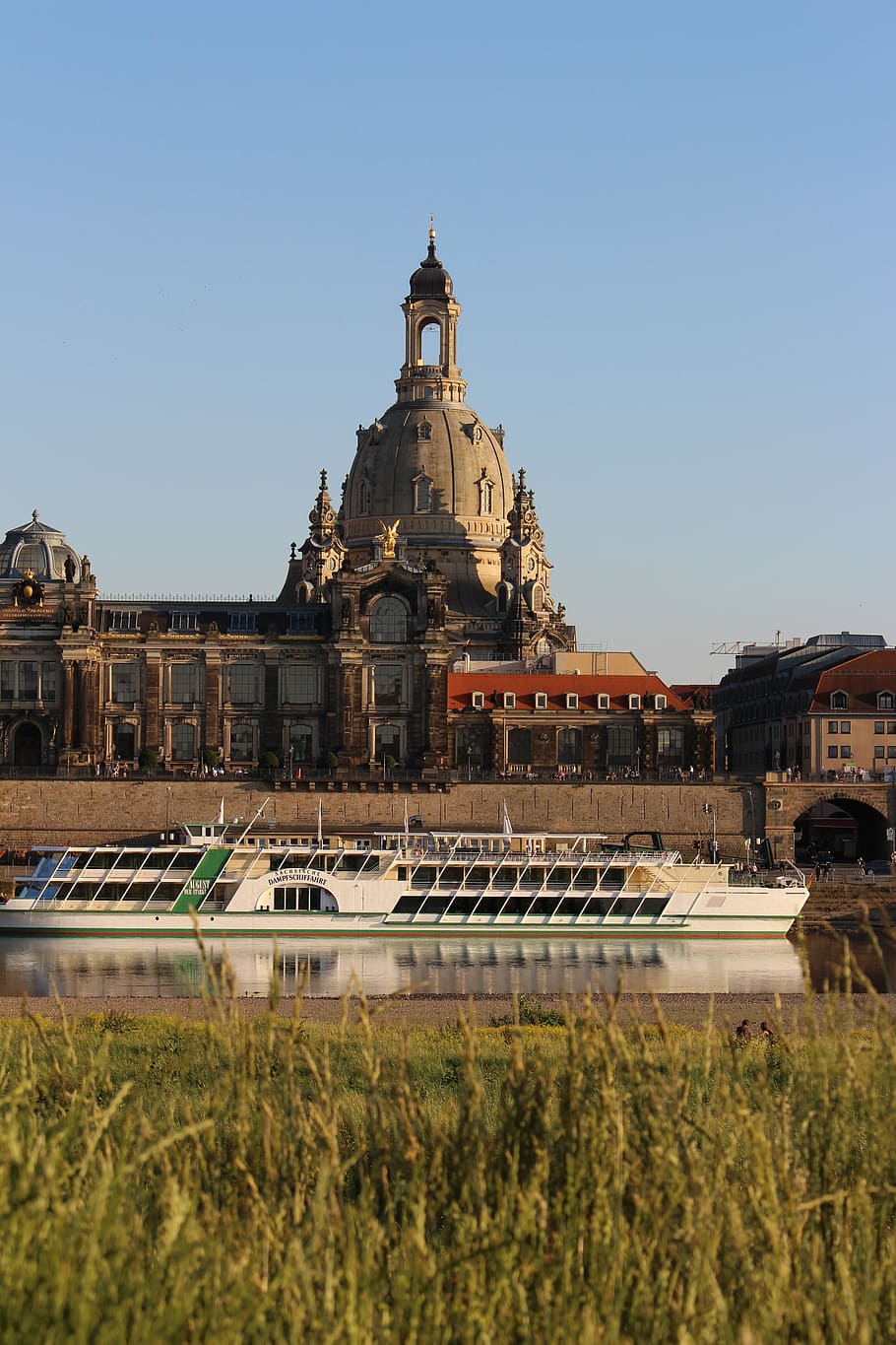 Dresden, Elbe, Grass, Sun, Day, frauenkirche, architecture HD wallpaper