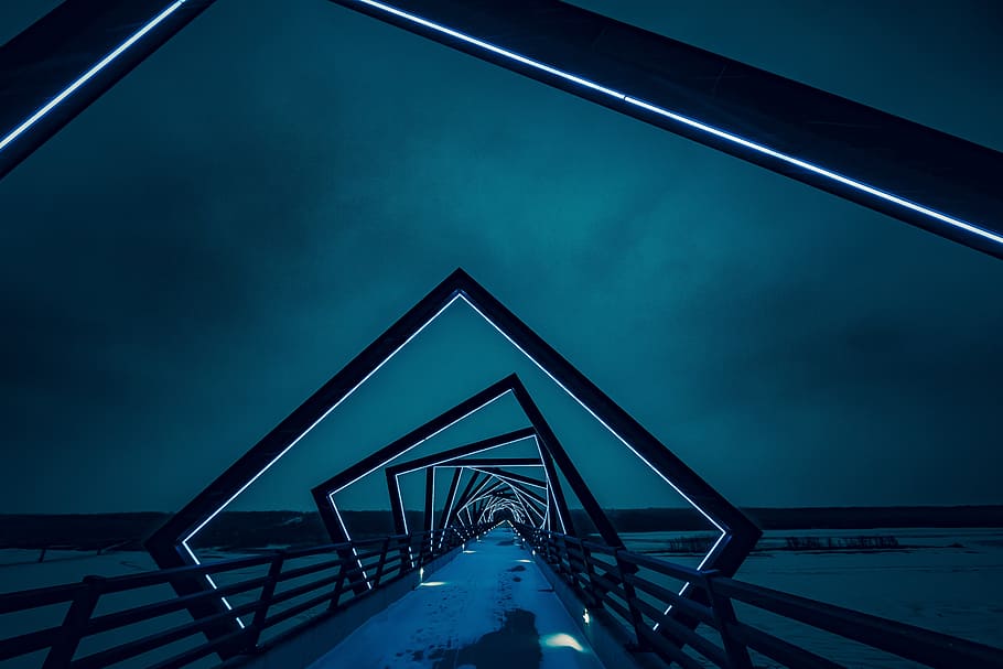 illusion painting of black dock, architecture, structures, bridges HD wallpaper