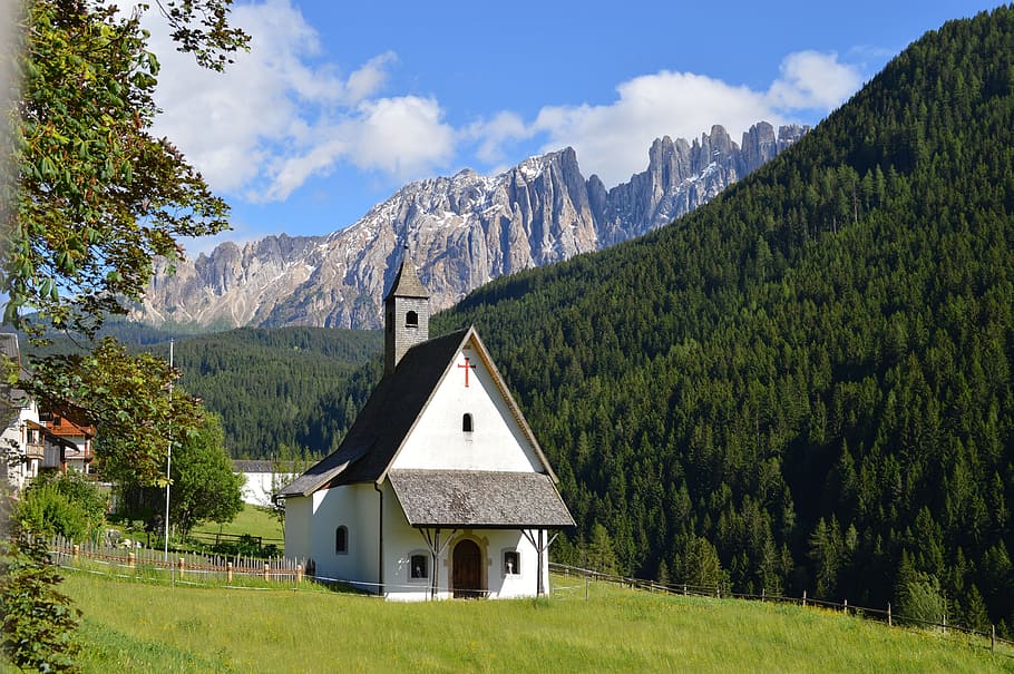 white and brown church near tall trees at daytime, mountain, wood, HD wallpaper