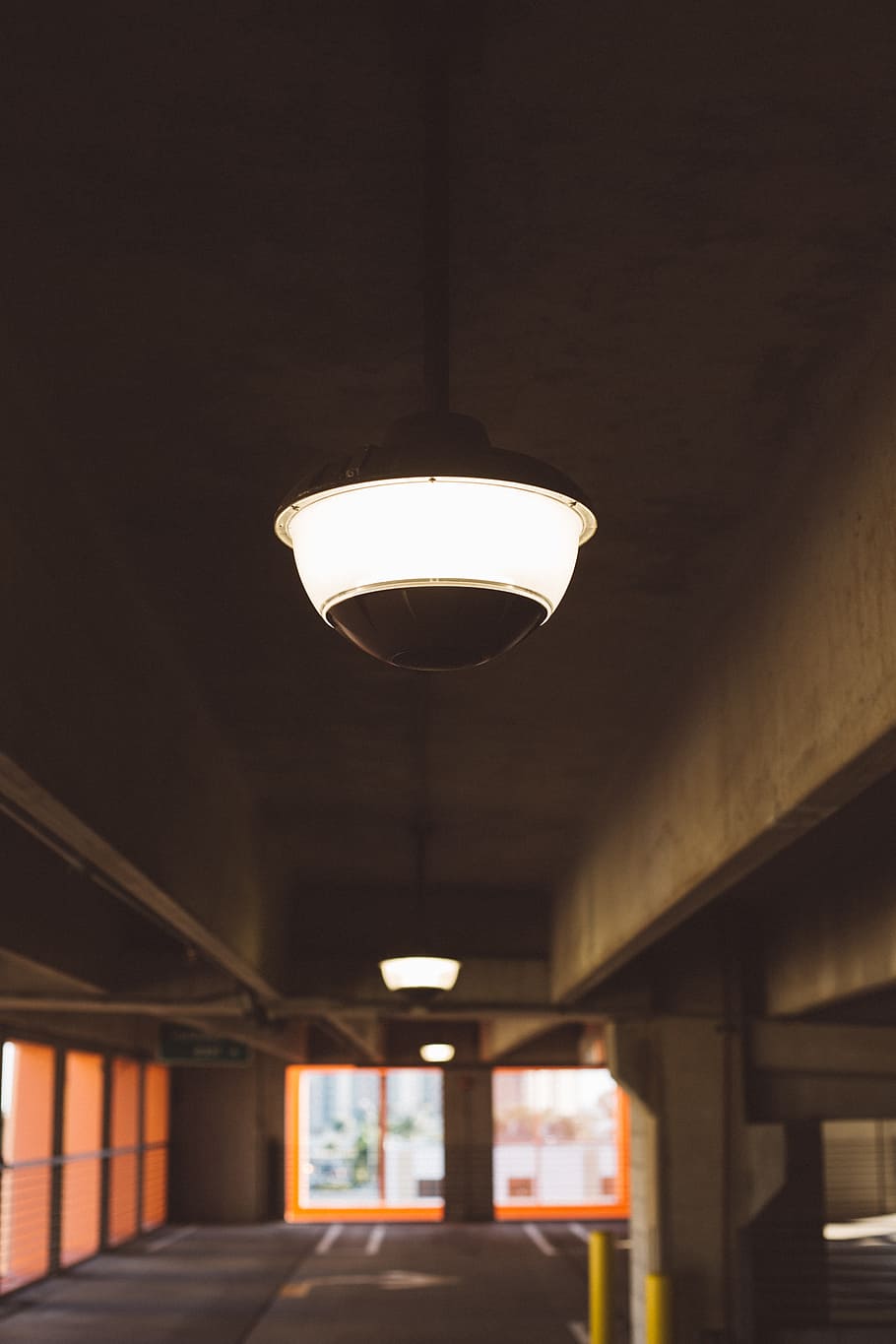 Lighted Ceiling Lamp, architecture, building, concrete, dark HD wallpaper