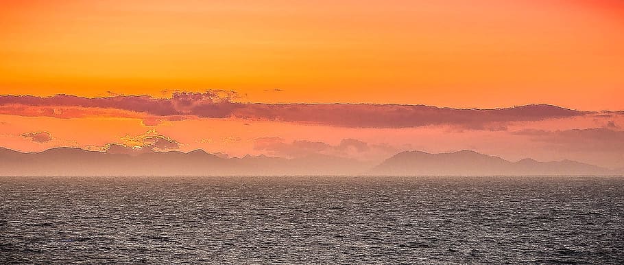 sunset, ocean, sea, clouds, nature, holidays, sky, warm, landscape HD wallpaper
