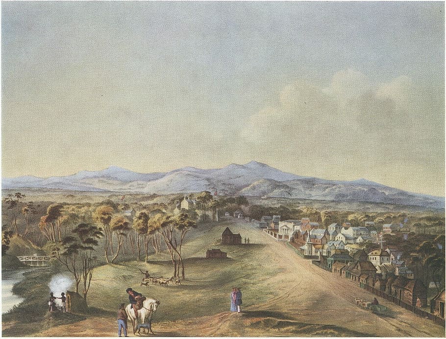 North Terrace of Adelaide in 1841 in Southern Australia, historic