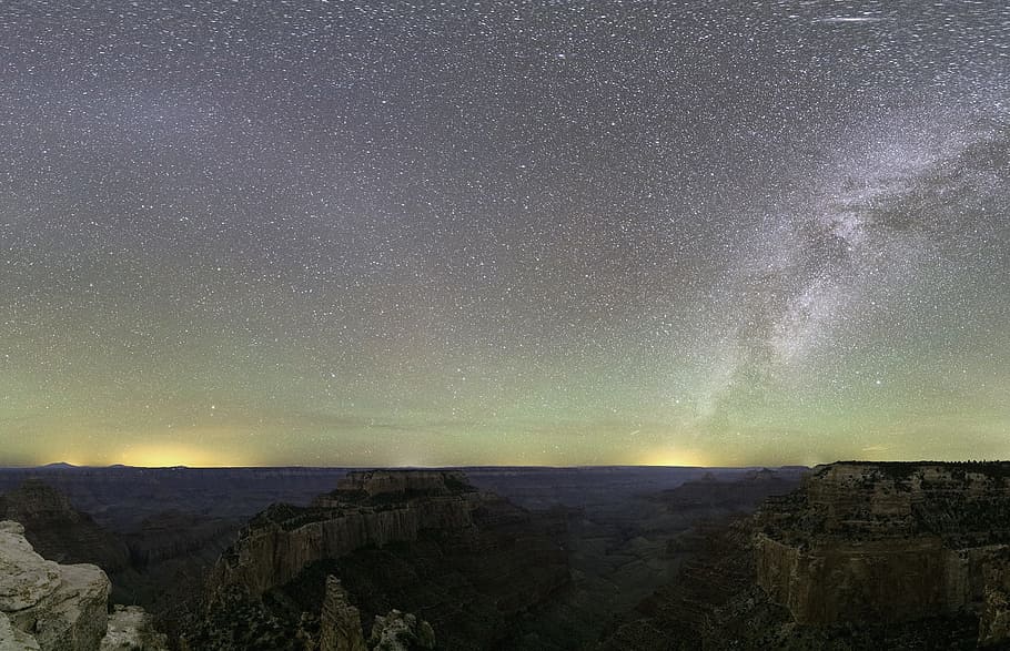 Milky way Galaxy in night sky, grand canyon, stars, landscape