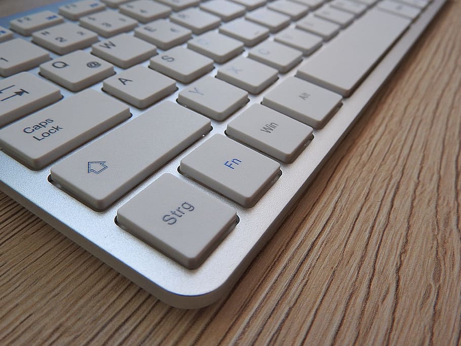 White Computer Keyboard on Brown Wooden Table, desk, device, display HD wallpaper