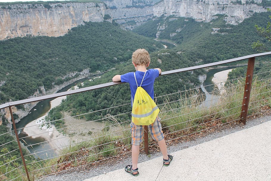 child, boy, ardèche, height, river, valley, security, barrier HD wallpaper