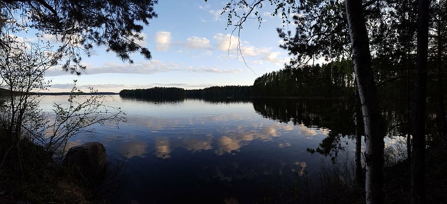 evening, panorama, landscape, lake, calm, water, finnish, beach HD wallpaper