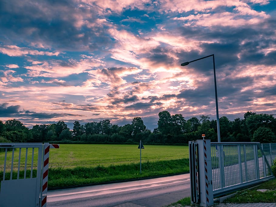 clouds, evening, twilight, abendstimmung, evening sky, fire station HD wallpaper