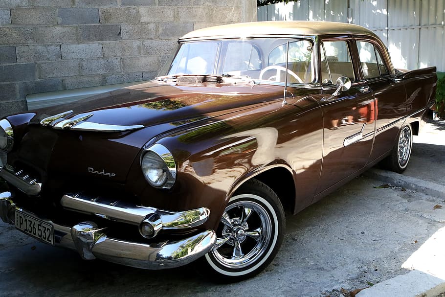 Cuba, Habana, Havana, Caribbean, Dodge, brown, historic, auto, HD wallpaper