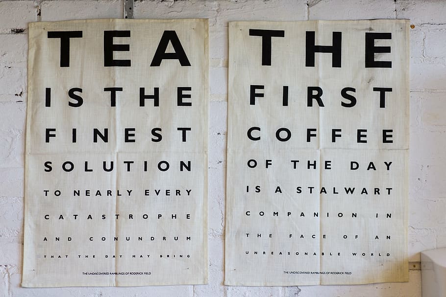 two quoted wall decors, poster, design, tea, coffee, letters, HD wallpaper
