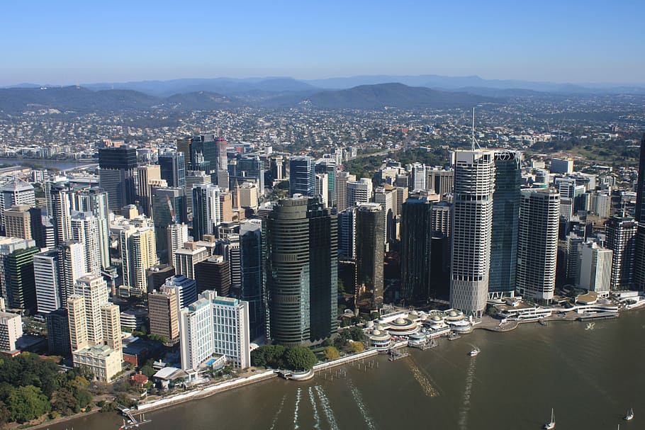 Riverfront cityscape view in Brisbane, Queensland, Australia, HD wallpaper