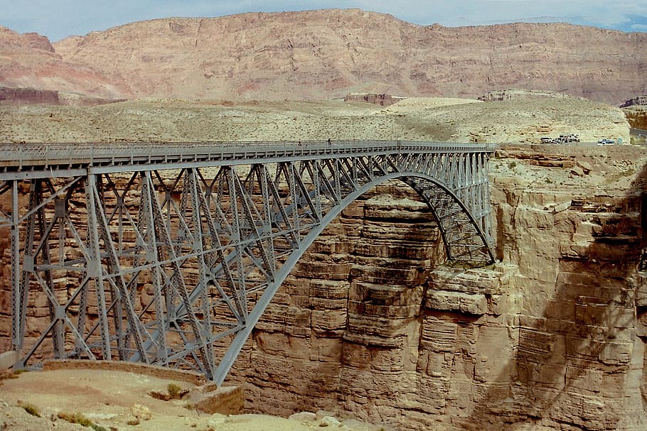 navajo bridge, marble canyon, steel, arch, desert, landmark, HD wallpaper