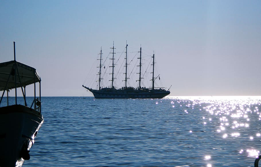 Ship, Sea, Sunset, nautical vessel, outdoors, water, transportation HD wallpaper