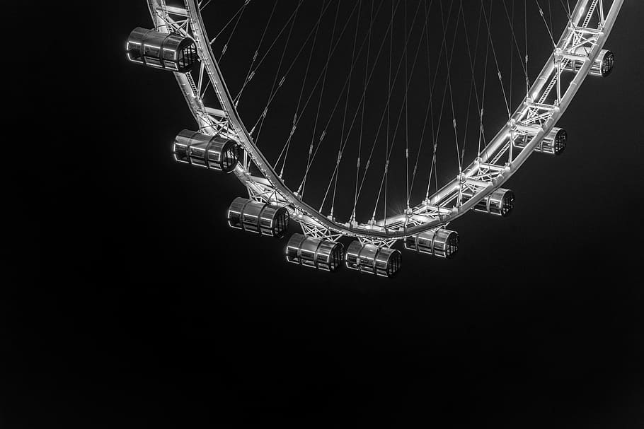 grayscale photo of Ferris wheel, black Color, abstract, technology HD wallpaper