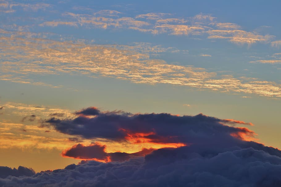 sunset, cloud formation, clouds, mood, sky, evening sky, afterglow HD wallpaper
