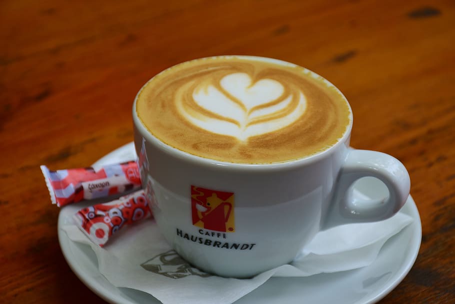 white ceramic teacup on saucer, cappuccino, coffee, cafe, black HD wallpaper
