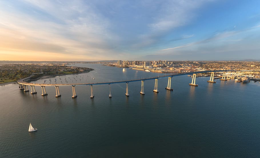 bridge, building, infrastructure, aerial, view, city, skyline HD wallpaper