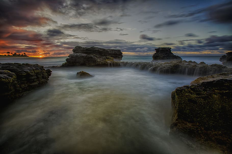 Scenic View of Ocean During Sunset, beach, clouds, dawn, dusk HD wallpaper