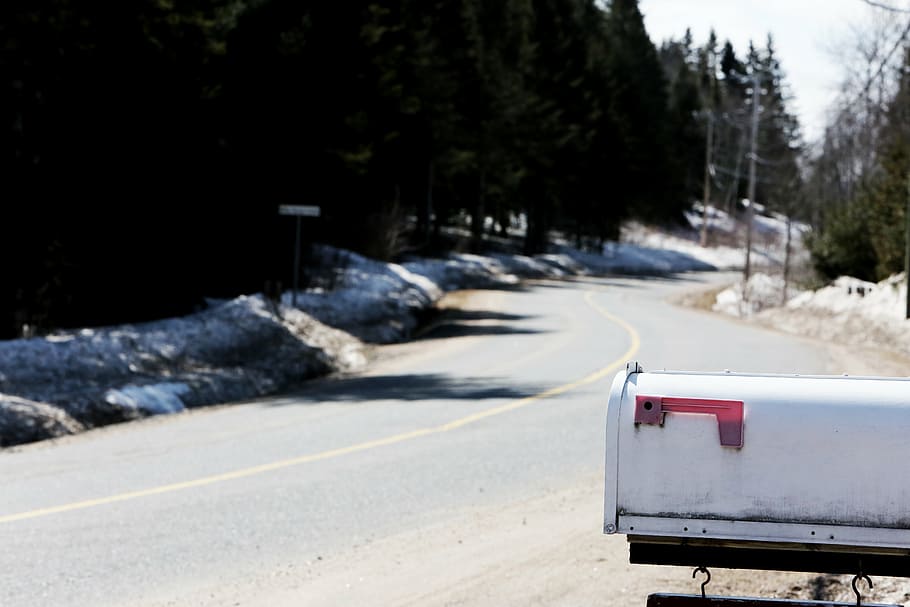 letterbox, macro, mailbox, road, trees, public domain images HD wallpaper