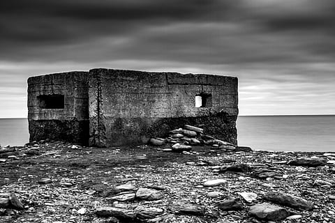 grayscale photography of concrete house, Pill Box, World War Two HD wallpaper