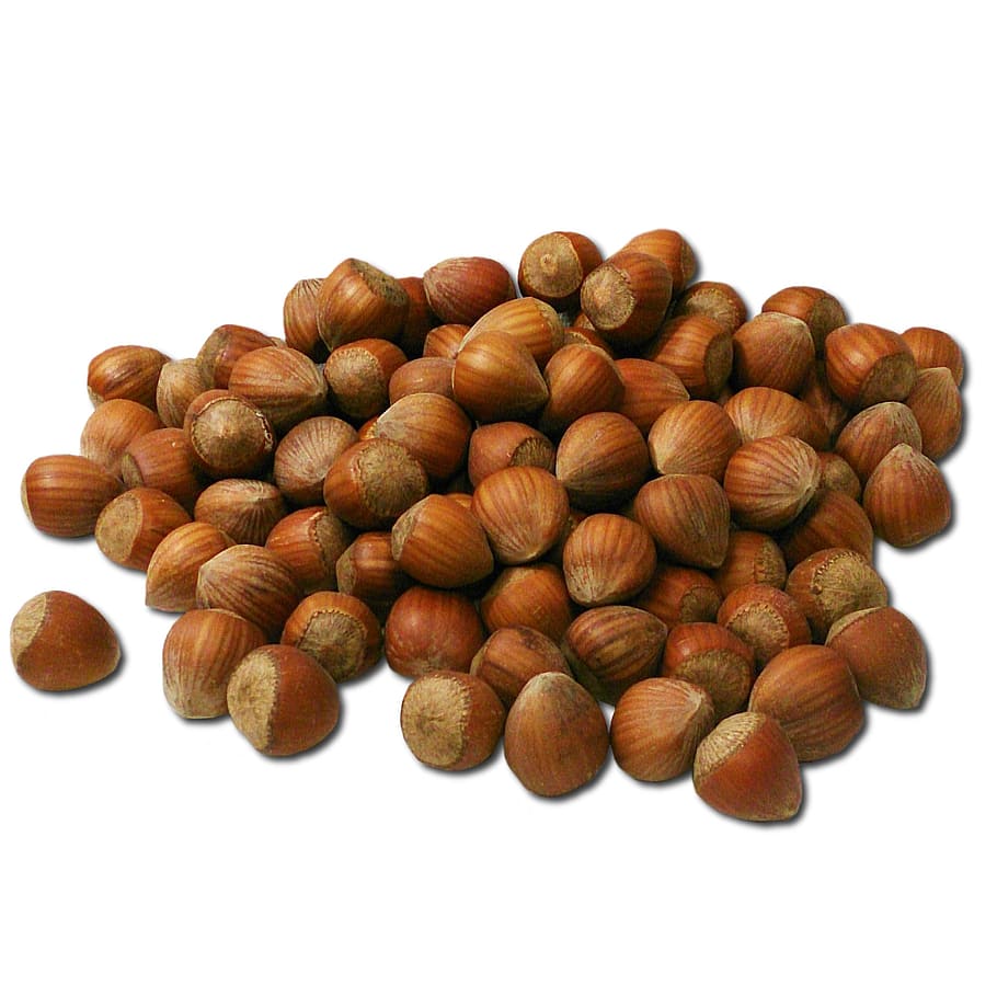 bunch of nuts, hazelnuts, food, brown, nutshells, white background HD wallpaper