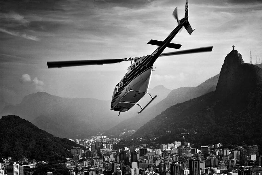 Black and White Helicopter over Rio, Brazil, buildings, city, HD wallpaper