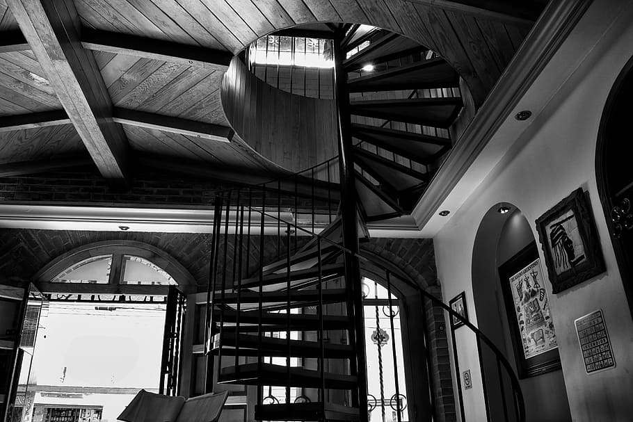 stairs, architecture, inside, handrail, low angle view, built structure HD wallpaper