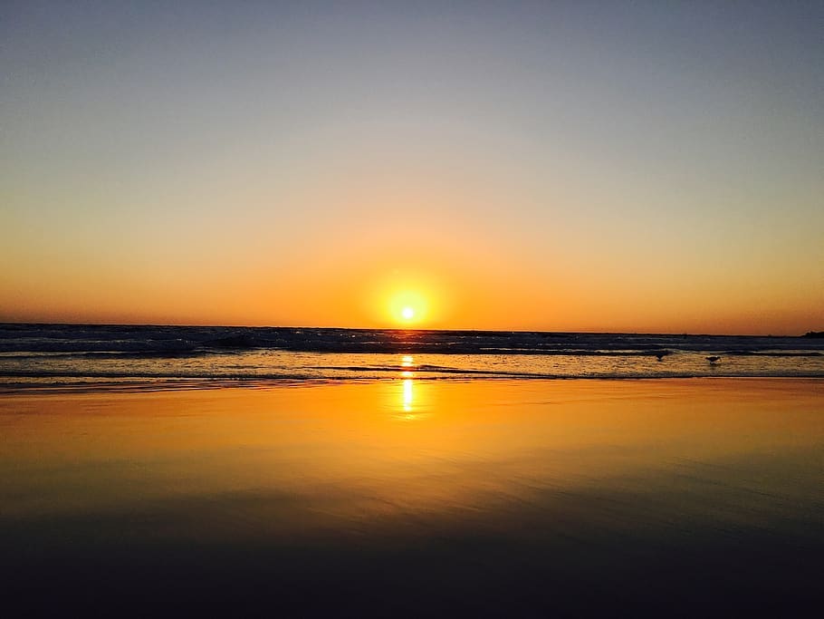 sunset, beach, sea, summer, sky, water, scenics - nature, tranquility HD wallpaper