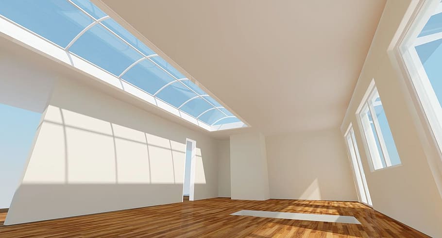 photo of empty room, white, ceiling fan, lichtraum, visualization, HD wallpaper