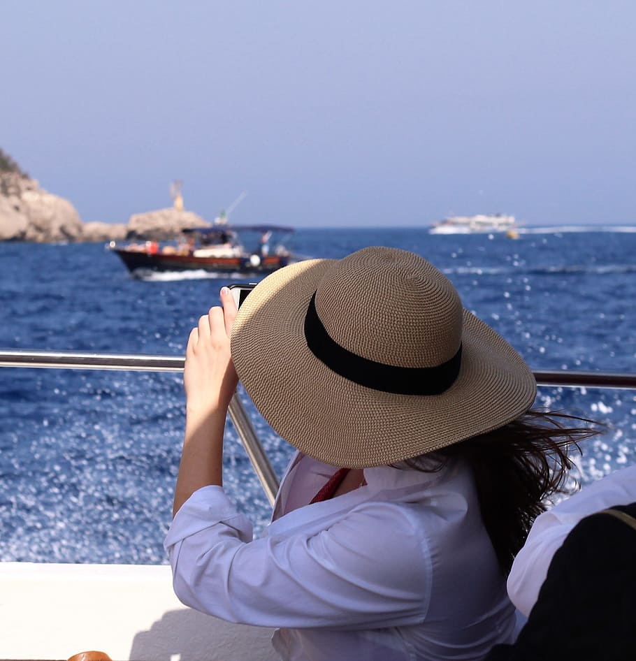 HD wallpaper: sun hat, straw hat, sea, boat, sailing, summer, vacation