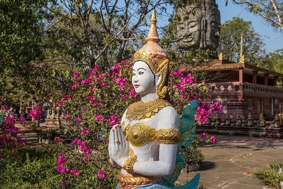 cambodia, kampong cham, monastery, buddhist, religion, figure, HD wallpaper